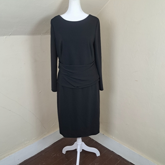 Akris Punto Womens Black Crew Neck Drape Detail Long Sleeve Shift Dress Size 8 - Picture 1 of 14